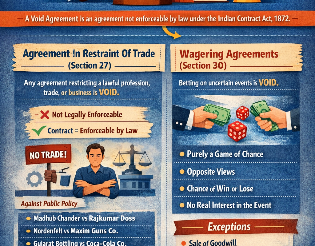 Void Agreement under the Indian Contract Act, 1872 – Restraint of Trade & Wagering Explained