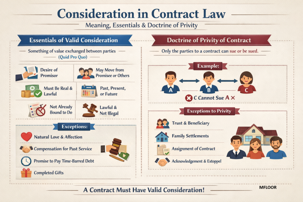 Consideration in Contract Law: Meaning, Essentials & Doctrine of Privity 1 Consideration in Contract Law: Meaning, Essentials & Doctrine of Privity