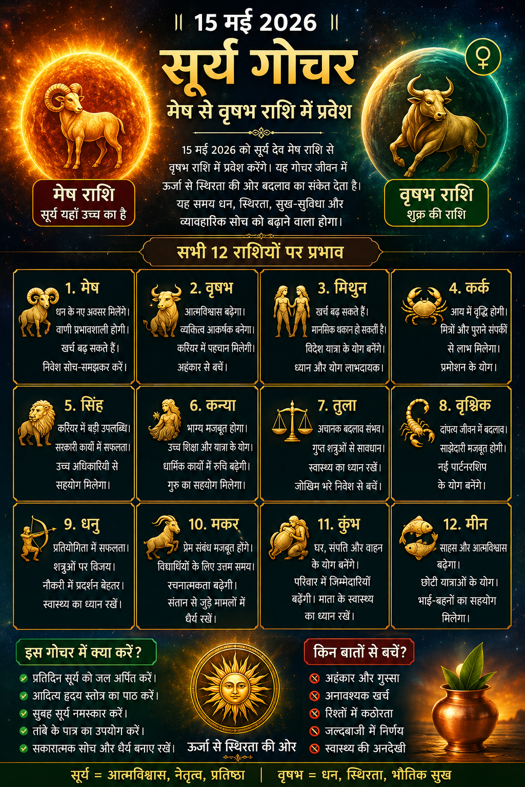 SURYA  GOCHAR 2026 सूर्य का वृषभ राशि में प्रवेश