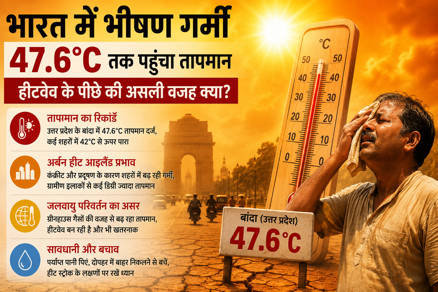 47.6°C Temperature in India, Heatwaves और जलवायु परिवर्तन का असर